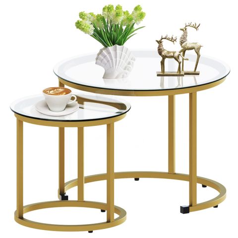 Amazon.com: Aboxoo Gold Nesting Coffee Table Set Of 2, Small Glass ... with regard to Styling Tips for Your Bridget Nesting Tables Set of 2 Gold